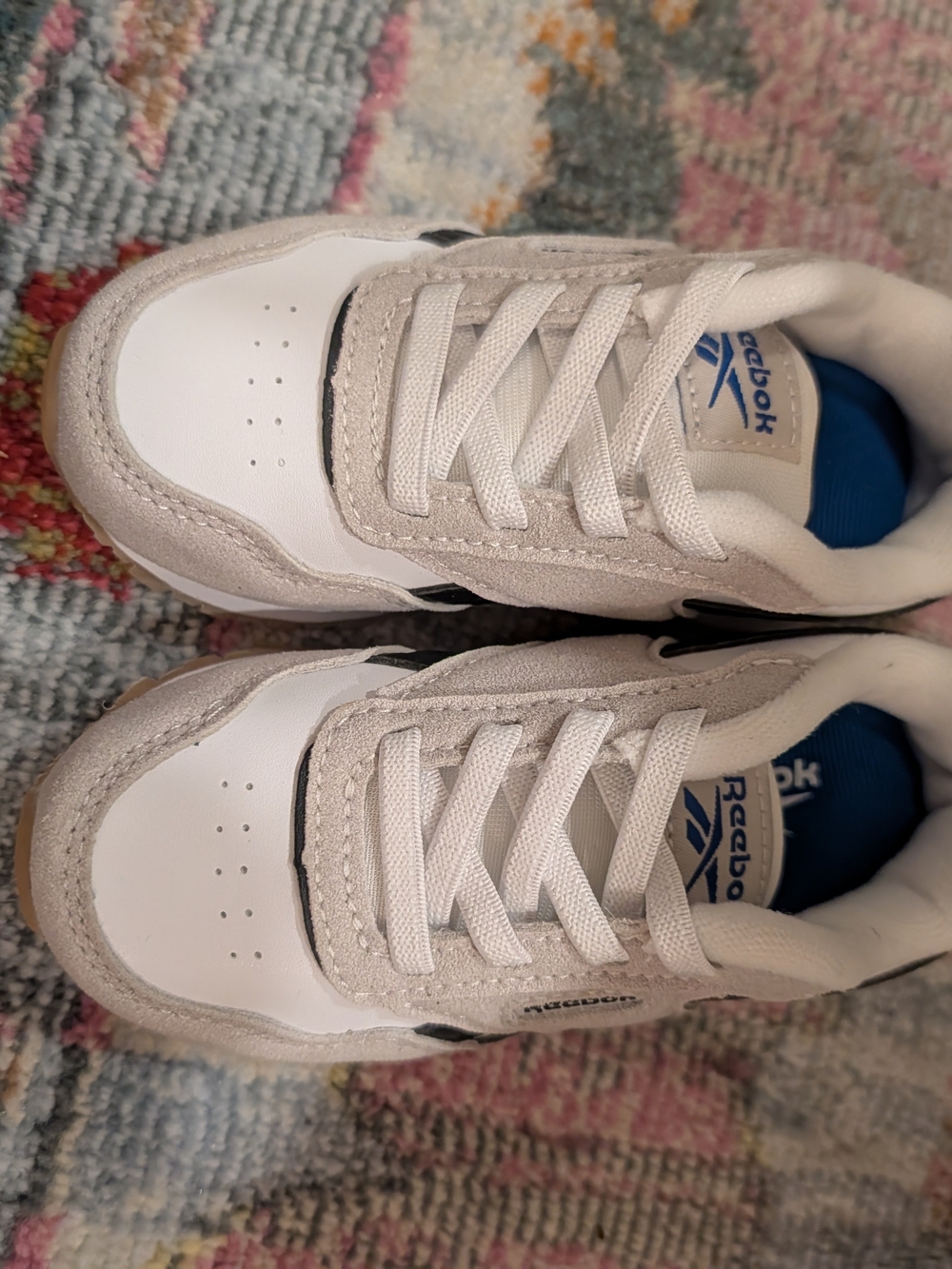 Reebok Kids White, Gray and Blue Retro Sneakers